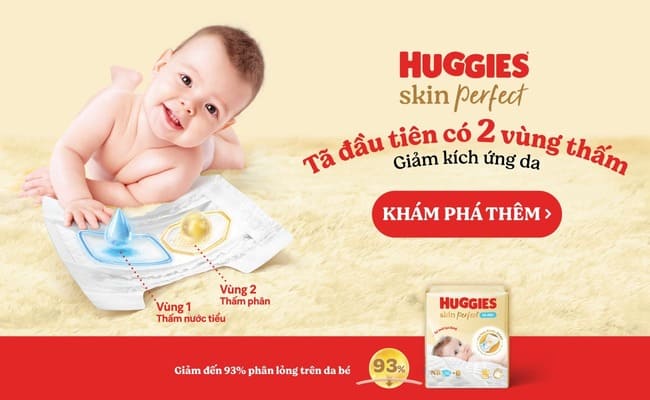 Tã Huggies Skin Perfect với khả năng giảm đến 93% phân lỏng trên da của bé